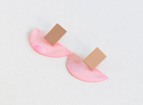 Half Disc Shell Earrings in Rose Gold and Pink
