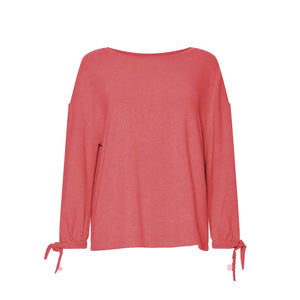 Soft Feel Jersey Long-Sleeved Round Neck Top | J6TAD | Raspberry
