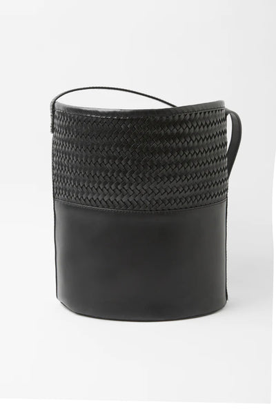 Woven Leather Bucket Bag | Black