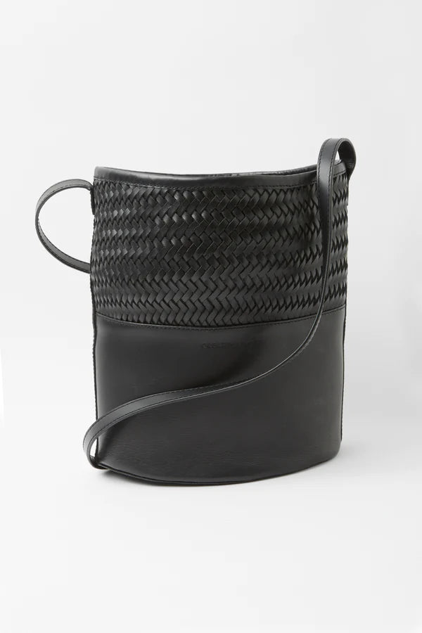 Woven Leather Bucket Bag | Black