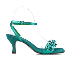 Vulpecula Mid Heel Metallic Sandal | Green