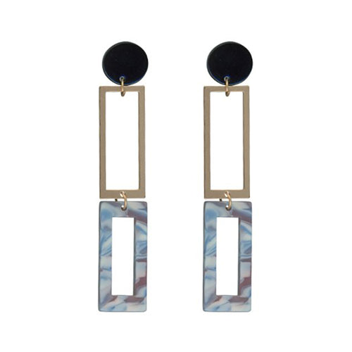 Aline Long Two Tone Metal Resin Earrings | Blue