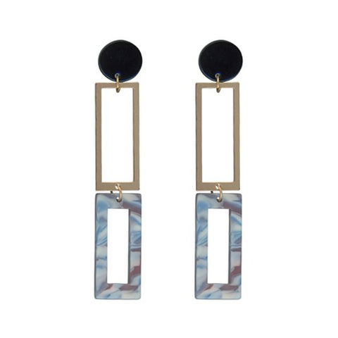 Aline Long Two Tone Metal Resin Earrings | Blue