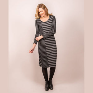 Brushed Marled Stripe Dress | Charcoal