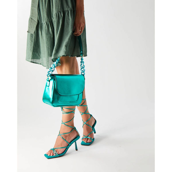 Eutimia | Slim Heel Tie Ankle Sandal | Green