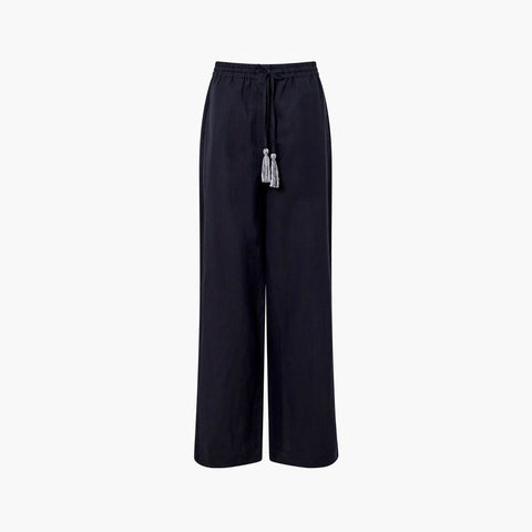 Spring Linen Mix Drawstring Trousers | J4UAB | Black
