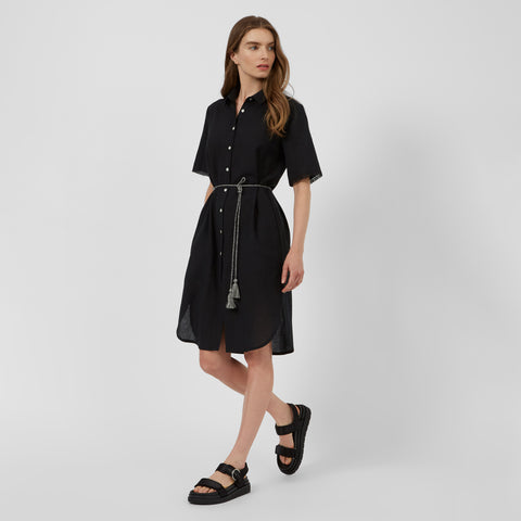 Spring Linen Mix Drawstring Dress | J1UBH | Black
