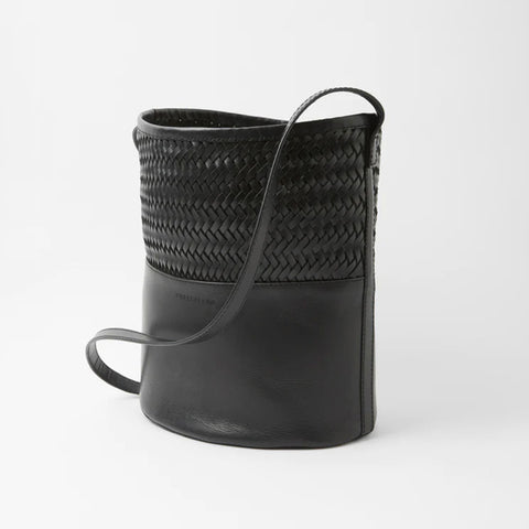 Woven Leather Bucket Bag | Black