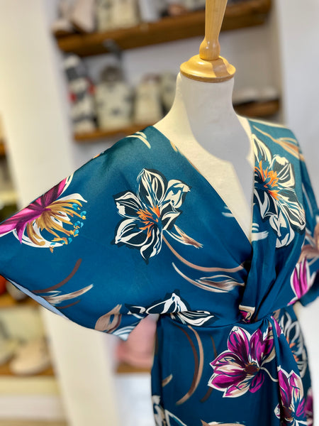 Floral Drape Front Midi Dress | Blue
