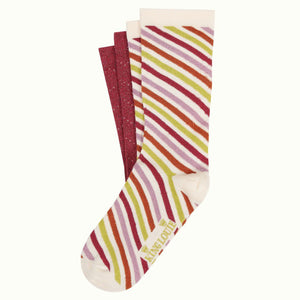 Socks 2 Pack Cassava Stripe | Cherise Red