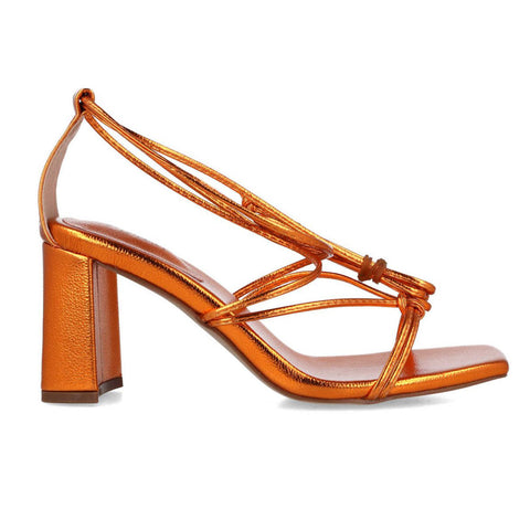Eutimia | Metallic Block Heel Tie Ankle Sandal | Orange