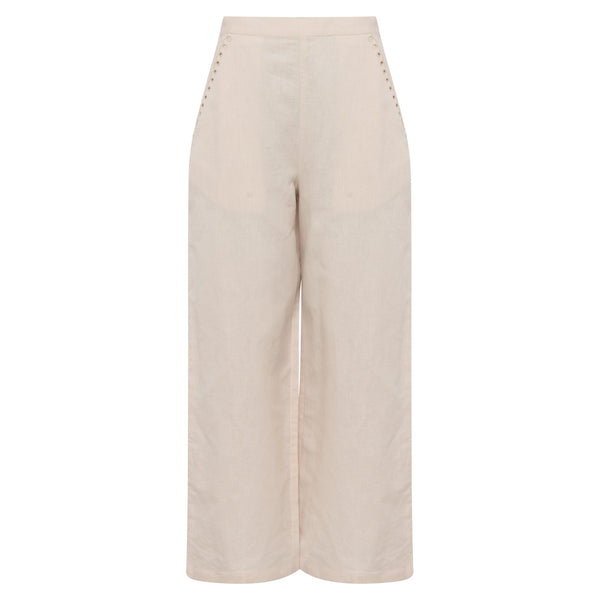 Milos Linen Blend Trousers | White Sand