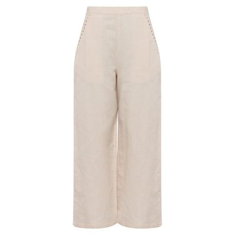 Milos Linen Blend Trousers | White Sand