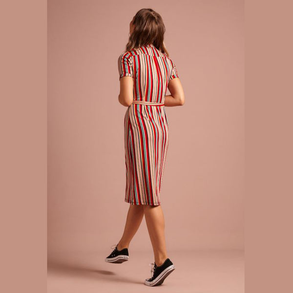 Rosie Slimfit Dress Lido Stripe | Chili Red