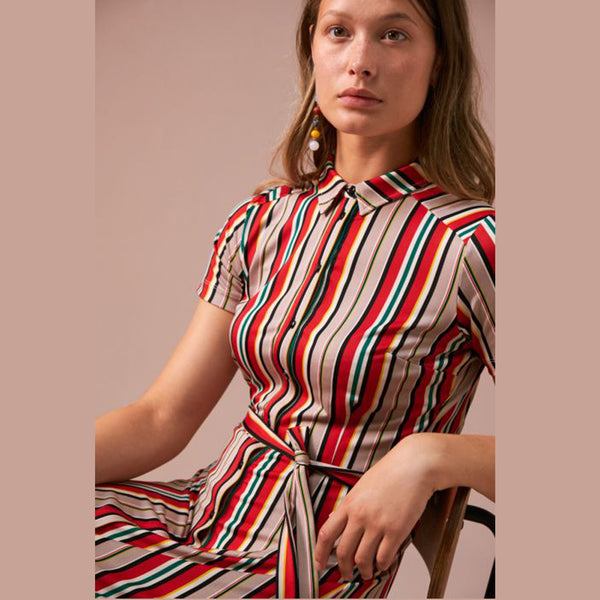 Rosie Slimfit Dress Lido Stripe | Chili Red