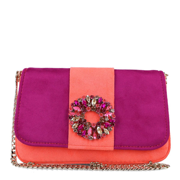 Sagittae Embellished Colour Block Evening Bag | Coral