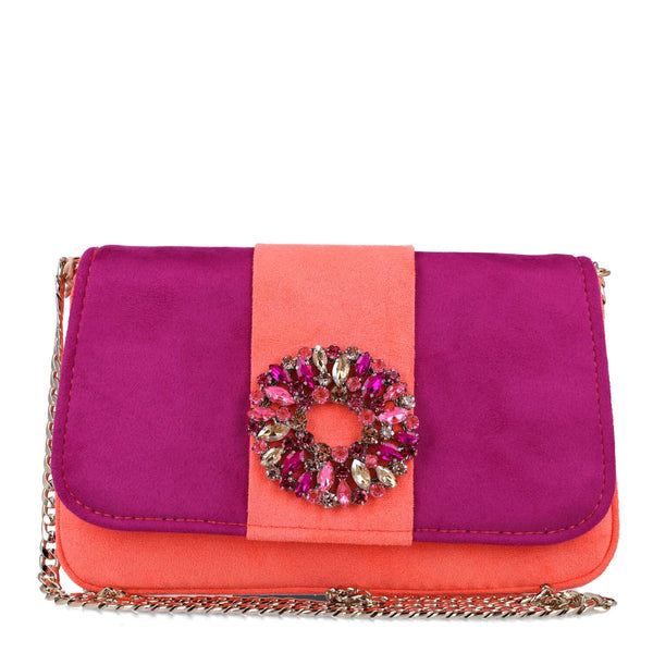 Sagittae Embellished Colour Block Evening Bag | Coral