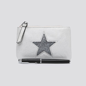 Medium Metallic Star Purse | White