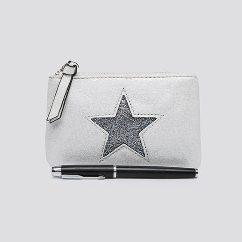 Medium Metallic Star Purse | White