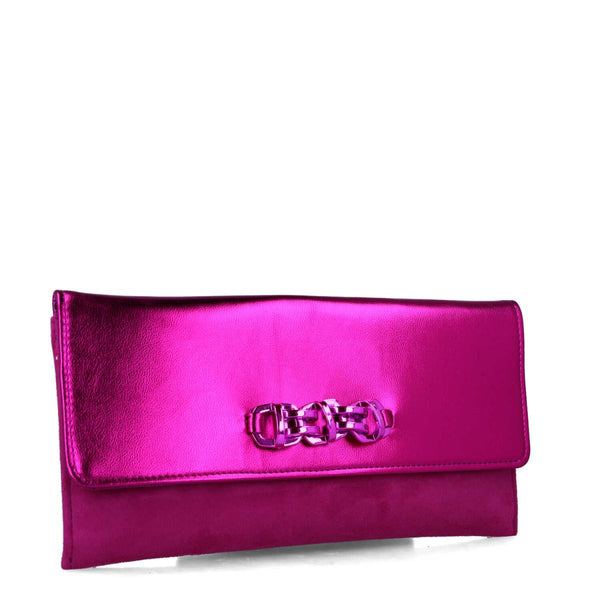 Vulpecula Metallic Clutch Bag | Fuchsia