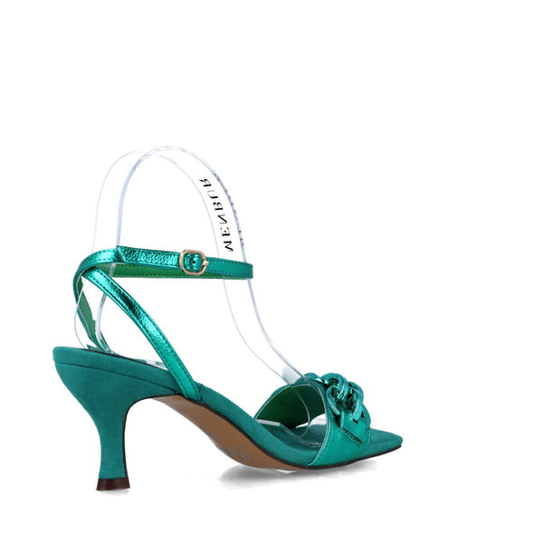 Vulpecula Mid Heel Metallic Sandal | Green