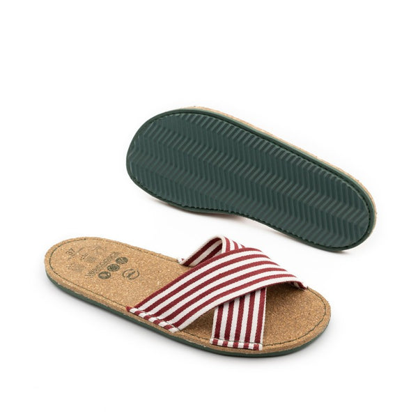 Alanis | Vegan Recycled Cotton Sandal | White/Bordeaux