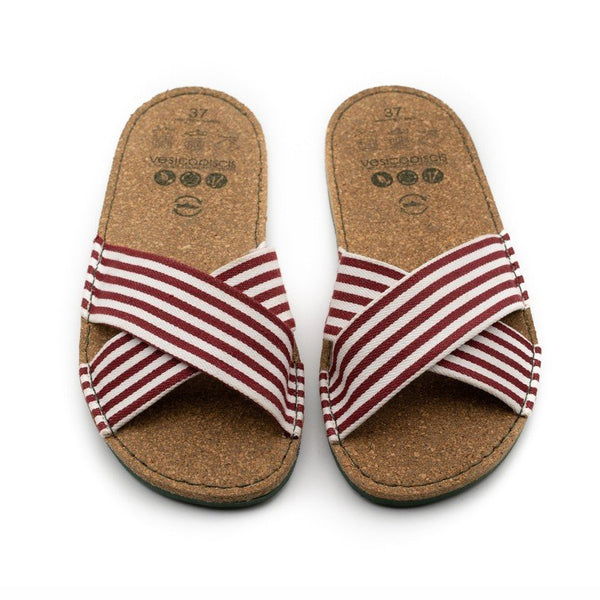 Alanis | Vegan Recycled Cotton Sandal | White/Bordeaux